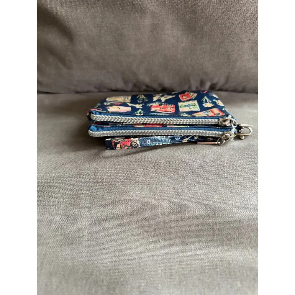 Unbranded Double Zipper Pouch Coated Canvas whimsical Print Wristlet - Picture 3 of 7